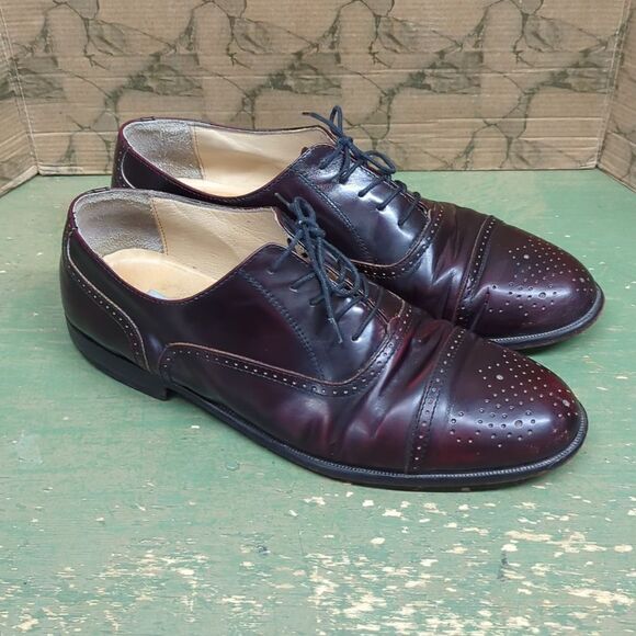 Mens Alfani (Italy) "Paul" Brown Leather Oxford Cap Round Toe Dress Shoes sz10.5 - Picture 3 of 10